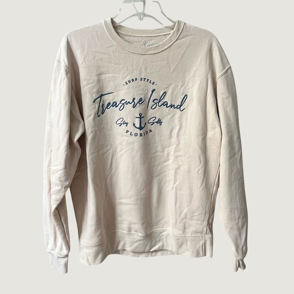 Surf Style Treasure Island Nautical Graphic Crewneck Sweatshirt Men Medium Beige